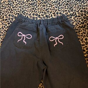 SHEIN Black Jeans with Pink Bow Accents